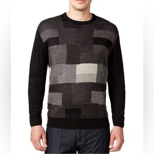 Weatherproof Sweater Men XL Black Excellent Geometric Patchwork Knit